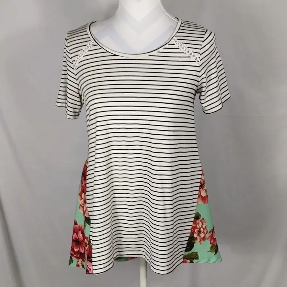 Grace & Emma Striped Floral Drop Back Tee